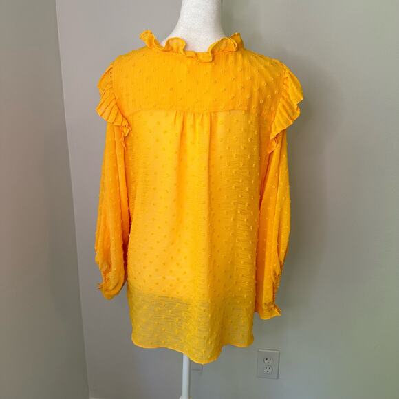Anthropologie Haida dark yellow Swiss dot peasant ruffle top size L - Picture 6 of 13